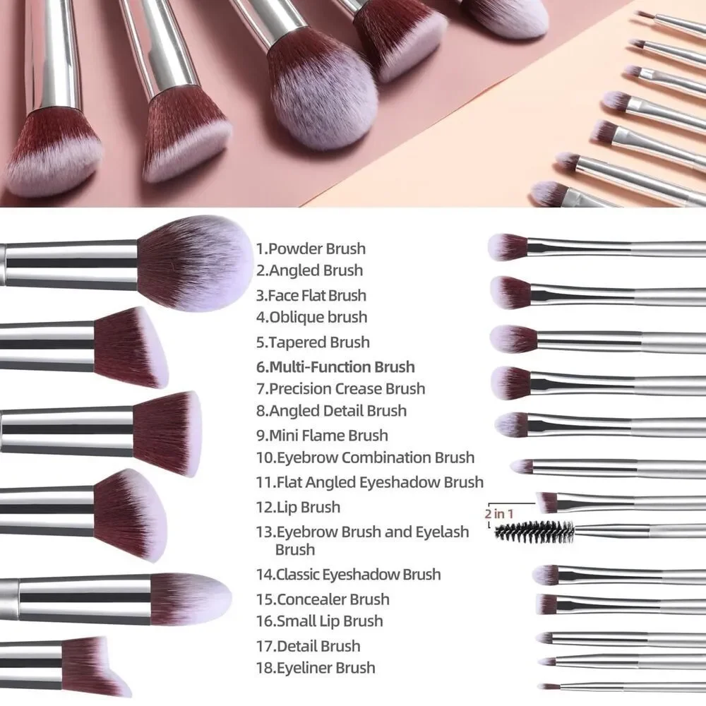 Bs-Mall 18 Pieces Silver Premium Synthetic Makeup Brush Set With Black Case
